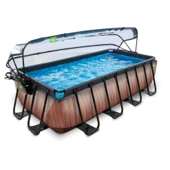 Exit - Piscina Wood efecto madera 400 x 200 x 100 cm con filtro de arena y cúpula*Exit Toys Clearance