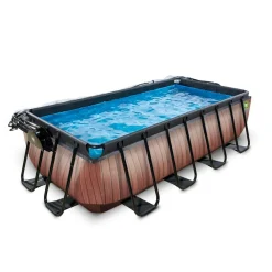 Exit - Piscina Wood efecto madera 400 x 200 x 100 cm con filtro de arena y cúpula*Exit Toys Clearance