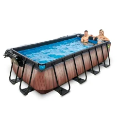 Exit - Piscina Wood efecto madera 400 x 200 x 100 cm con filtro de arena y cúpula*Exit Toys Clearance