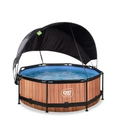 Exit - Piscina Wood efecto madera marrón diámetro 244 x 76 cm con filtro y toldo negro*Exit Toys Online