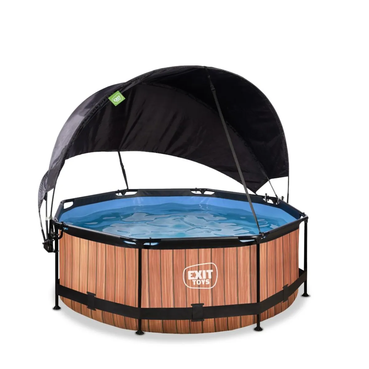 Exit - Piscina Wood efecto madera marrón diámetro 244 x 76 cm con filtro y toldo negro*Exit Toys Online