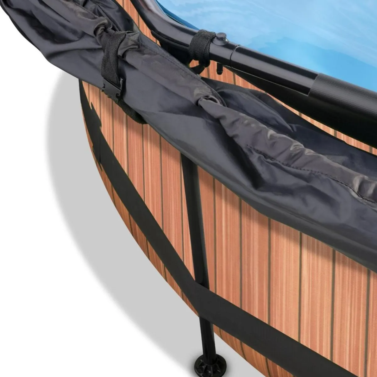 Exit - Piscina Wood efecto madera marrón diámetro 244 x 76 cm con filtro y toldo negro*Exit Toys Online