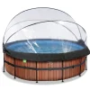 Best Exit - Piscina Wood efecto madera diámetro 427 x 122 cm con filtro de arena y cúpula Piscinas|Juguetes De Verano