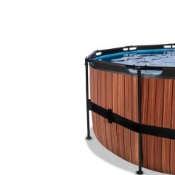 Best Exit - Piscina Wood efecto madera diámetro 427 x 122 cm con filtro de arena y cúpula Piscinas|Juguetes De Verano