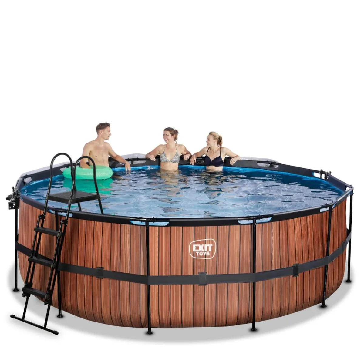 Best Exit - Piscina Wood efecto madera diámetro 427 x 122 cm con filtro de arena y cúpula Piscinas|Juguetes De Verano