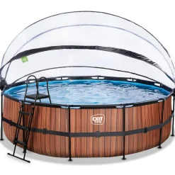 Sale Exit - Piscina Wood efecto madera diámetro 488 x 122 cm con filtro de arena, cúpula y bomba de calor Piscinas|Juguetes De Verano