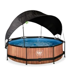 Sale Exit - Piscina Wood efecto madera diámetro 300 x 76 cm con filtro y toldo negro Piscinas|Juguetes De Verano