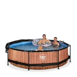Sale Exit - Piscina Wood efecto madera diámetro 300 x 76 cm con filtro y toldo negro Piscinas|Juguetes De Verano