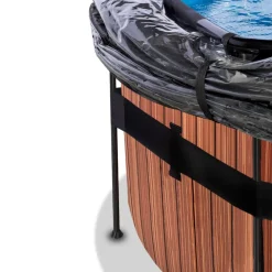 Exit - Piscina Wood efecto madera diámetro 427 x 122 cm con filtro de arena, cúpula y bomba de calor*Exit Toys
