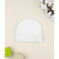 Gorro de punto blanco con lazo para niña*Prenatal Discount