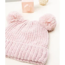 Gorro rosa con pompón y lentejuelas para niña*Prenatal Outlet