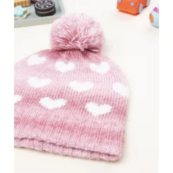 Outlet Gorro rosa de niña en tricot con corazones Calzado Y Accesorios·Accesorios Y Complementos