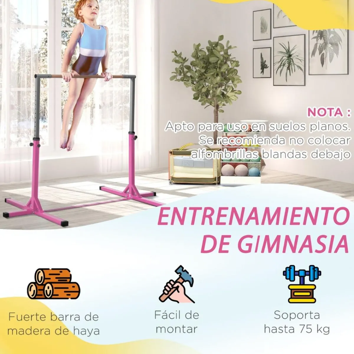 - Barra de gimnasia con altura ajustable Rosa*Homcom Sale