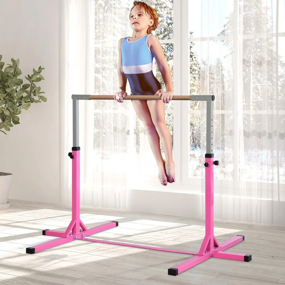 - Barra de gimnasia con altura ajustable Rosa*Homcom Sale