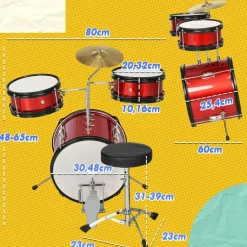 New Homcom - Batería con taburete Rojo Música|Electrónicos