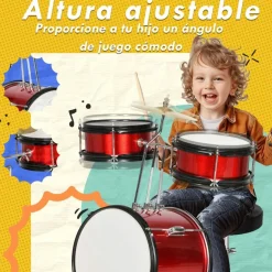 New Homcom - Batería con taburete Rojo Música|Electrónicos