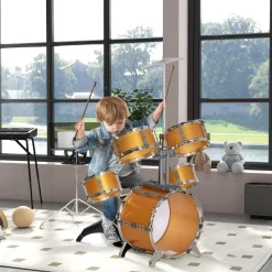 Homcom - Batería infantil 6 piezas con taburete Dorado*AIYAPLAY Outlet