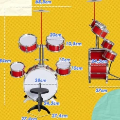 Outlet Homcom - Batería infantil 6 piezas con taburete Rojo Música|Electrónicos