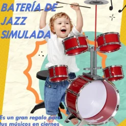 Outlet Homcom - Batería infantil 6 piezas con taburete Rojo Música|Electrónicos