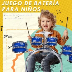 Homcom - Batería infantil 7 piezas con taburete Azul*AIYAPLAY Discount