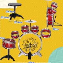 Homcom - Batería infantil 7 piezas con taburete Rojo*AIYAPLAY New