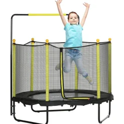 Hot - Cama elástica con red de seguridad Ø110 cm negro Camas Elásticas