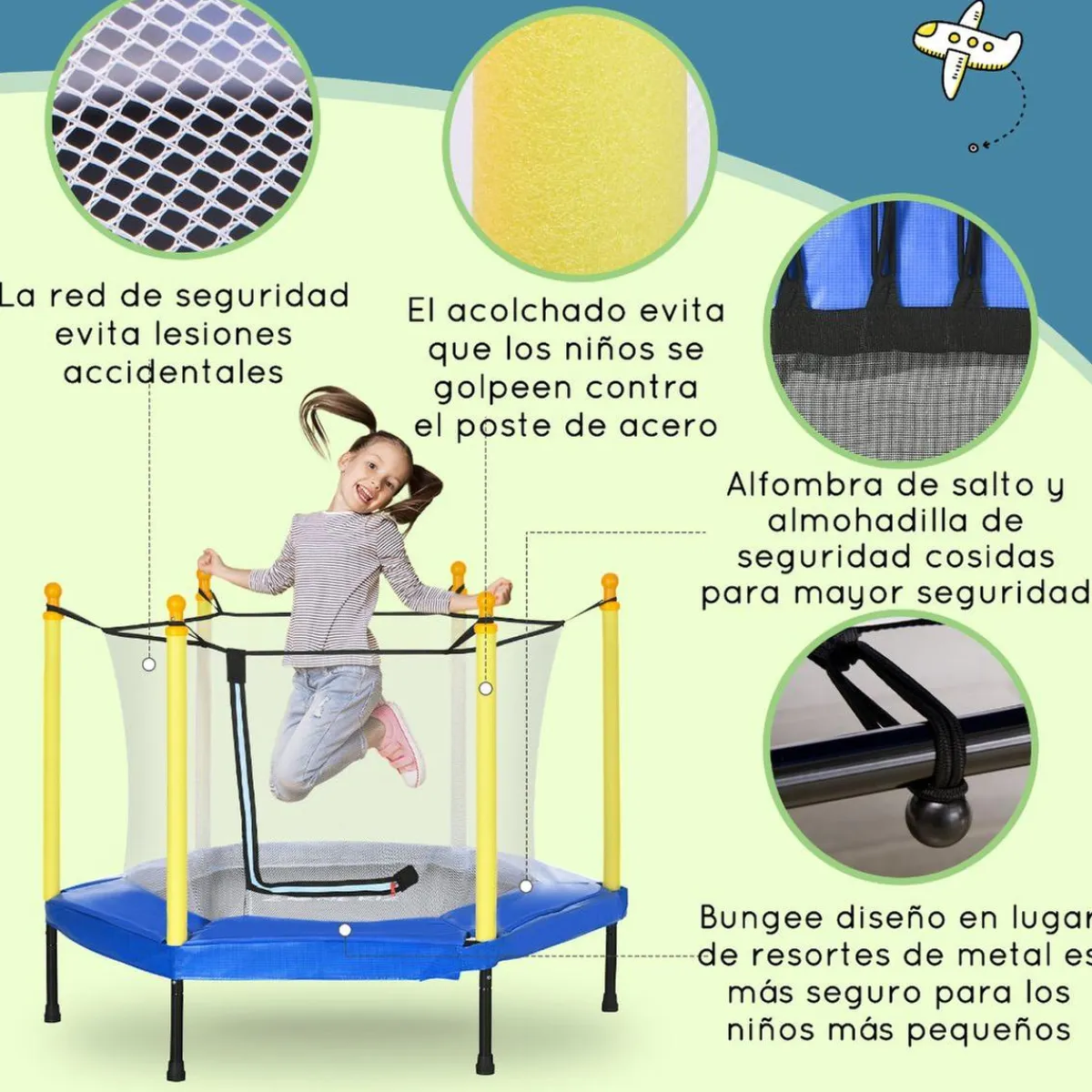 - Cama elástica con red de seguridad azul*Homcom Discount