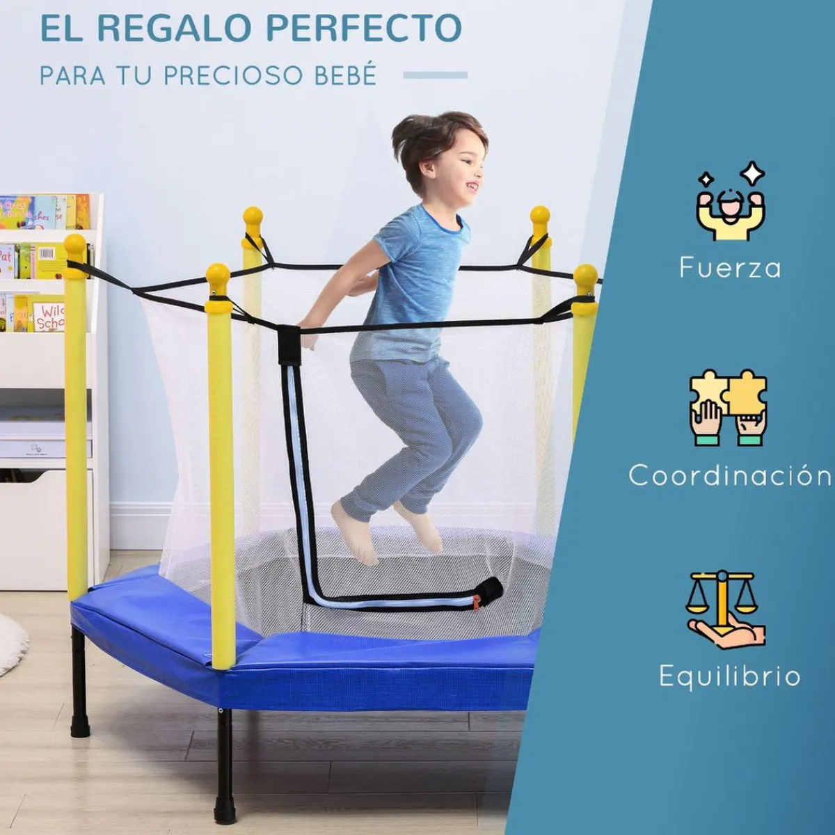 - Cama elástica con red de seguridad azul*Homcom Discount