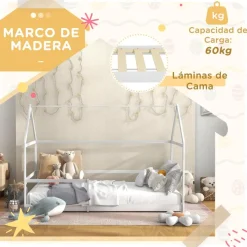 Discount Homcom - Cama infantil en forma de casa Blanco Estilo De Vida