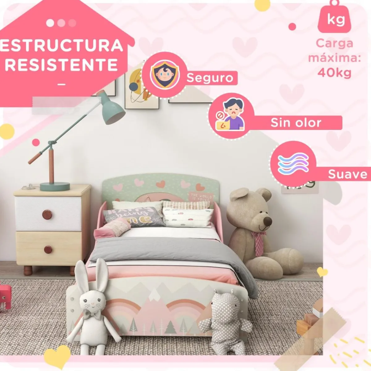 - Cama infantil Montañas Rosa*Homcom Sale