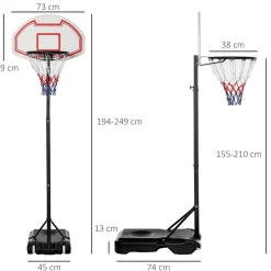 New - Canasta de baloncesto de pie ajustable de 194-249 cm Deportes