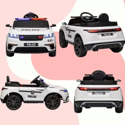 Best Homcom - Coche de policía eléctrico Blanco Vehículos De Batería O A Pedales