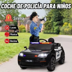Homcom - Coche de policía eléctrico Negro*AIYAPLAY Clearance