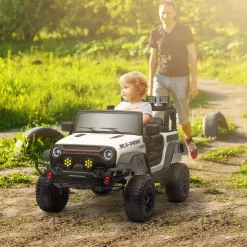 Sale Homcom - Coche eléctrico batería 12 V con mando a distancia Blanco Vehículos De Batería O A Pedales