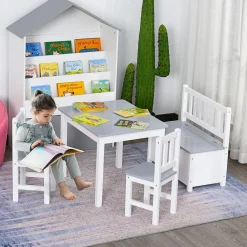 Outlet - Conjunto Infantil Mesa + Banco + 2 sillas madera Estilo De Vida