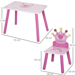 - Conjunto Mesa + 2 Sillas infantiles Madera Princess*Homcom Outlet