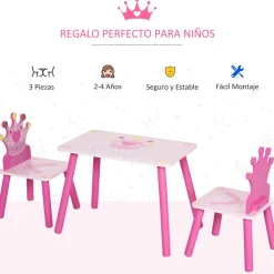 - Conjunto Mesa + 2 Sillas infantiles Madera Princess*Homcom Outlet