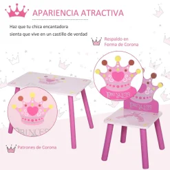 - Conjunto Mesa + 2 Sillas infantiles Madera Princess*Homcom Outlet