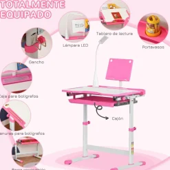 - Conjunto Pupitre reclinable + Silla Rosa*Homcom New