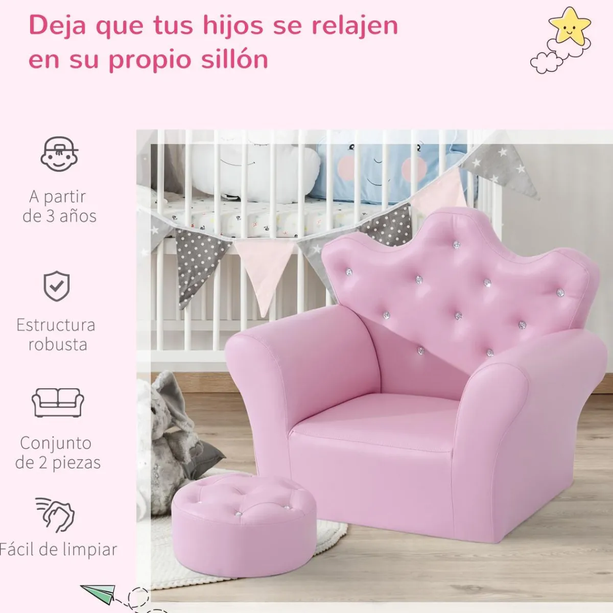 Clearance - Conjunto sillón + puff Rosa Estilo De Vida