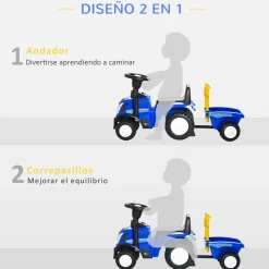 Discount - Correpasillos Tractor con remolque y herramientas Azul Vehículos De Batería O A Pedales