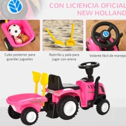 - Correpasillos Tractor con remolque y herramientas Rosa Vehículos De Batería O A Pedales