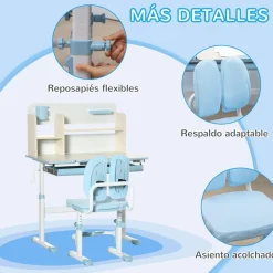 - Escritorio con estante y silla ajustable Azul y Blanco*Homcom Hot