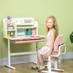 - Escritorio con estante y silla ajustable Rosa y Blanco*Homcom Hot