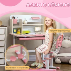 Outlet - Escritorio con estante y silla con altura ajustable Blanco y Rosa Estilo De Vida