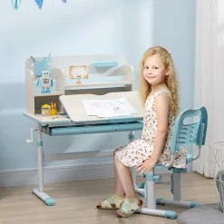 - Escritorio con estante y silla ajustable Blanco y Azul*Homcom Online