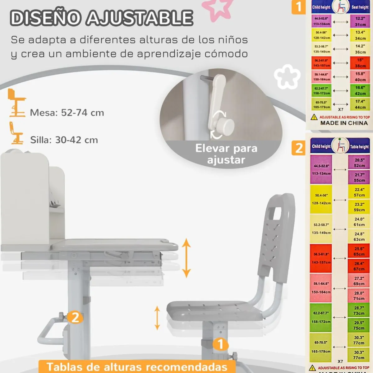 Online - Escritorio y silla ajustable Gris y Blanco Estilo De Vida