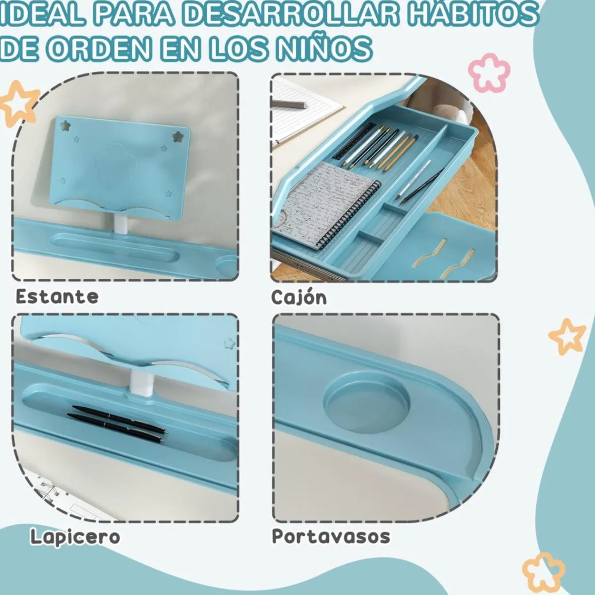 - Escritorio y silla ajustable Azul y Blanco Estilo De Vida
