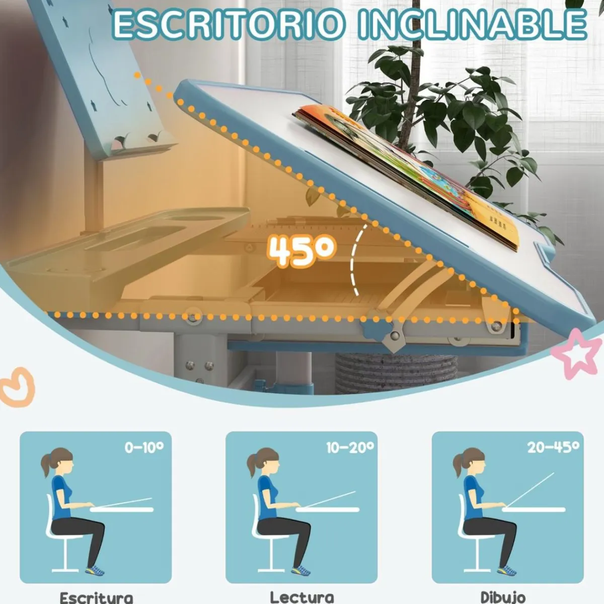 - Escritorio y silla ajustable Azul y Blanco Estilo De Vida