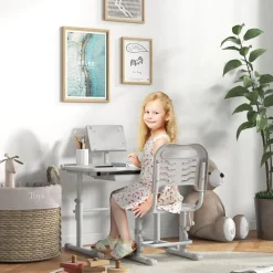 New - Escritorio y silla ajustable Gris y Blanco Estilo De Vida